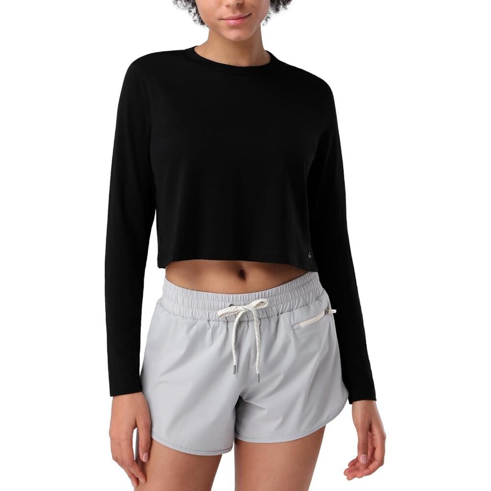 Long Sleeve Crop Top Womens Bamboo Viscose 4-Way Stretch Gym Yoga Running